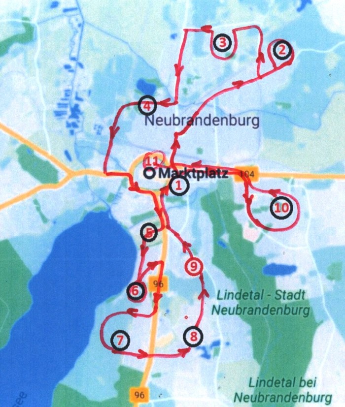Stadtplan Neubrandenburg-mit Route-Hochkant-700